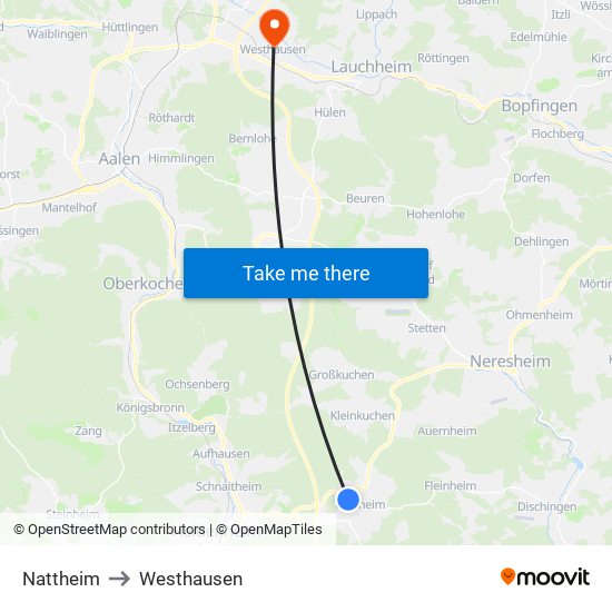 Nattheim to Westhausen map