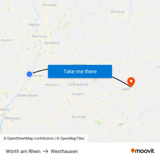 Wörth am Rhein to Westhausen map