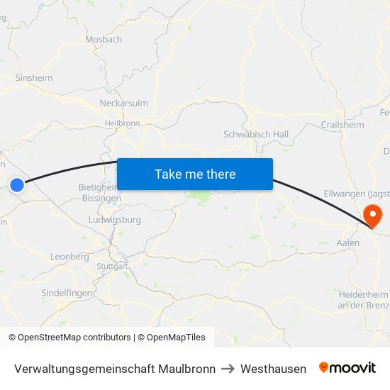 Verwaltungsgemeinschaft Maulbronn to Westhausen map