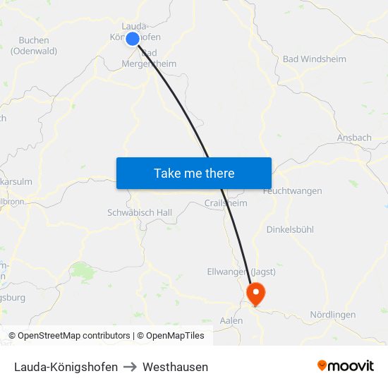 Lauda-Königshofen to Westhausen map