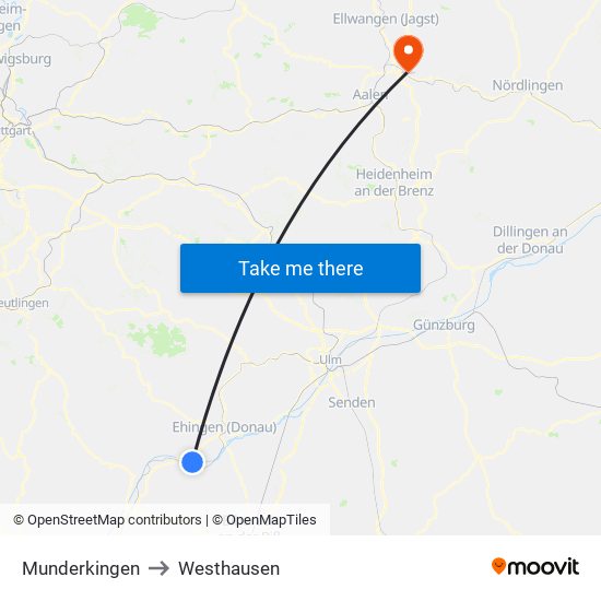 Munderkingen to Westhausen map