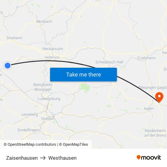 Zaisenhausen to Westhausen map