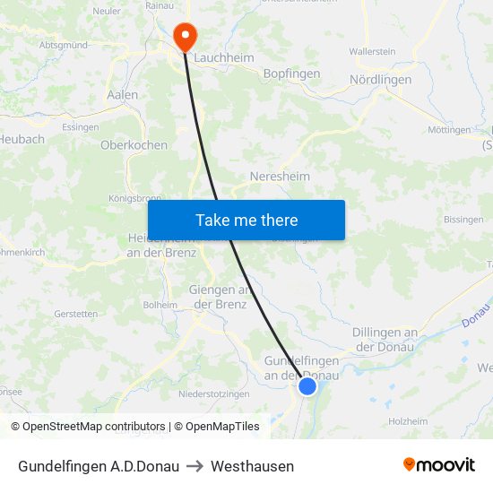 Gundelfingen A.D.Donau to Westhausen map