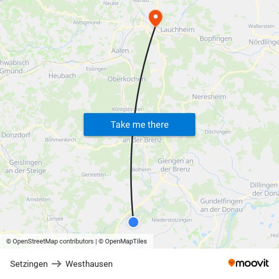 Setzingen to Westhausen map