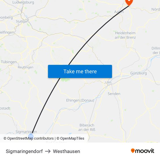 Sigmaringendorf to Westhausen map