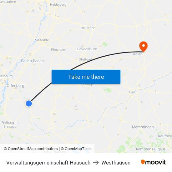 Verwaltungsgemeinschaft Hausach to Westhausen map