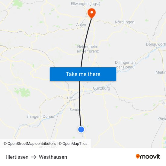 Illertissen to Westhausen map