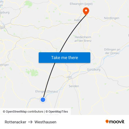 Rottenacker to Westhausen map