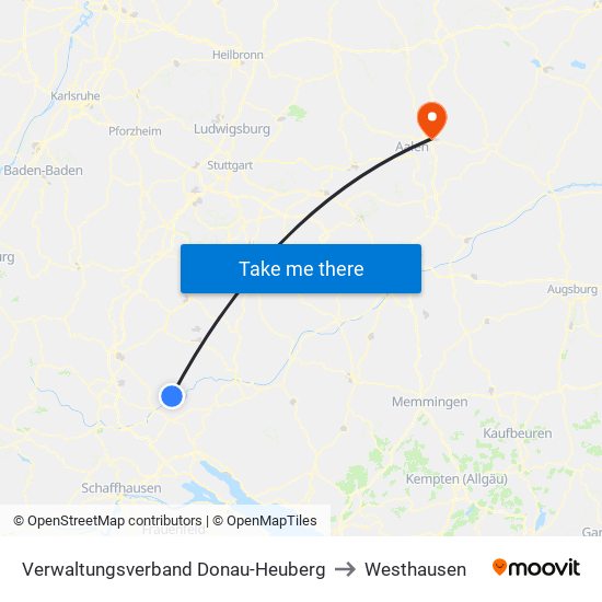 Verwaltungsverband Donau-Heuberg to Westhausen map