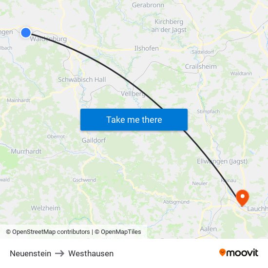 Neuenstein to Westhausen map