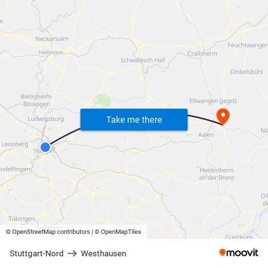 Stuttgart-Nord to Westhausen map