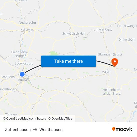 Zuffenhausen to Westhausen map