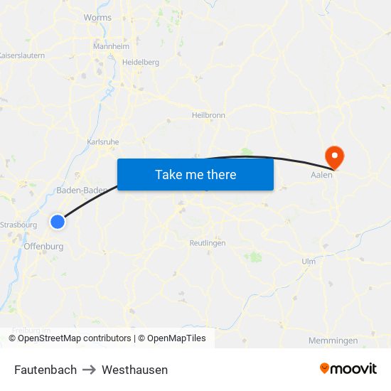 Fautenbach to Westhausen map