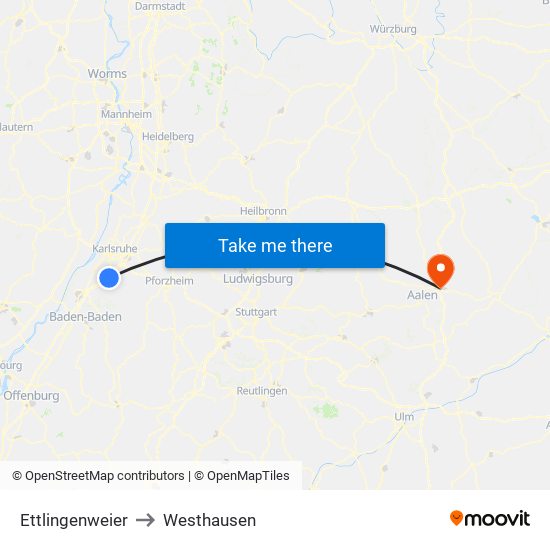 Ettlingenweier to Westhausen map
