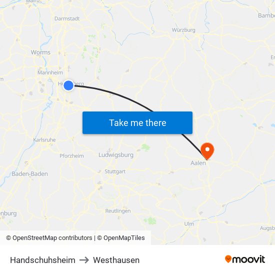Handschuhsheim to Westhausen map