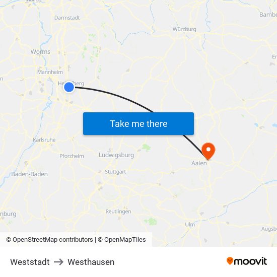 Weststadt to Westhausen map