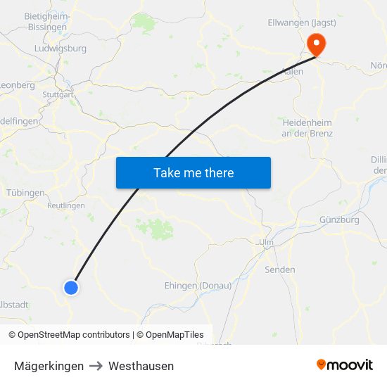 Mägerkingen to Westhausen map