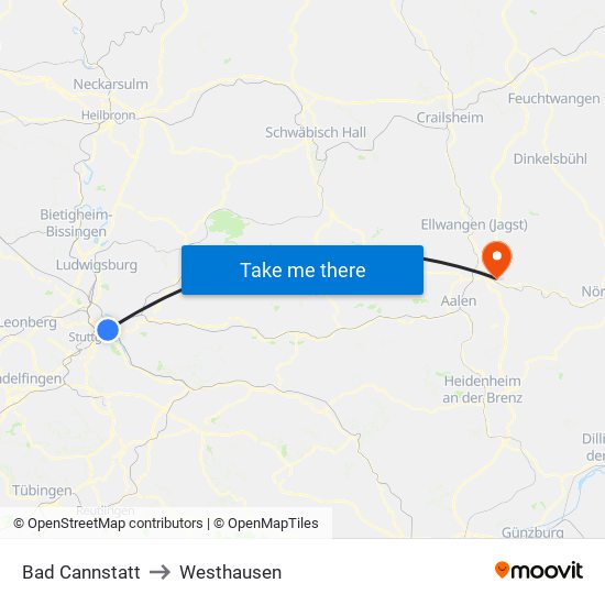 Bad Cannstatt to Westhausen map