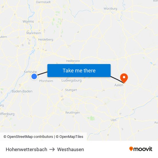 Hohenwettersbach to Westhausen map