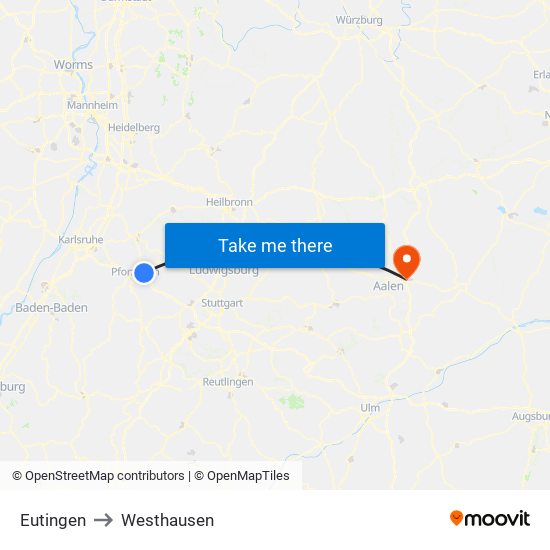 Eutingen to Westhausen map