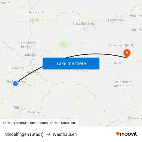 Sindelfingen (Stadt) to Westhausen map