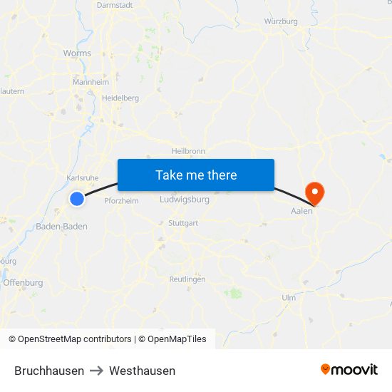 Bruchhausen to Westhausen map