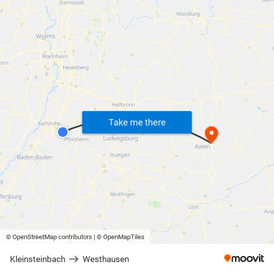 Kleinsteinbach to Westhausen map