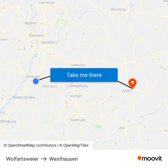 Wolfartsweier to Westhausen map
