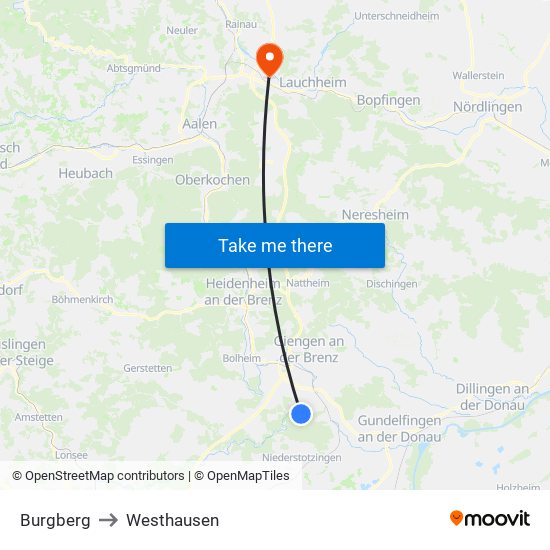 Burgberg to Westhausen map