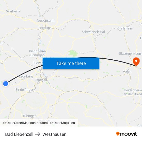 Bad Liebenzell to Westhausen map
