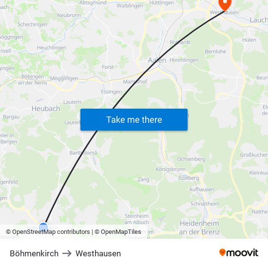 Böhmenkirch to Westhausen map