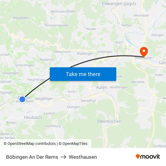 Böbingen An Der Rems to Westhausen map