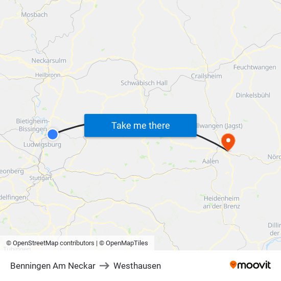 Benningen Am Neckar to Westhausen map
