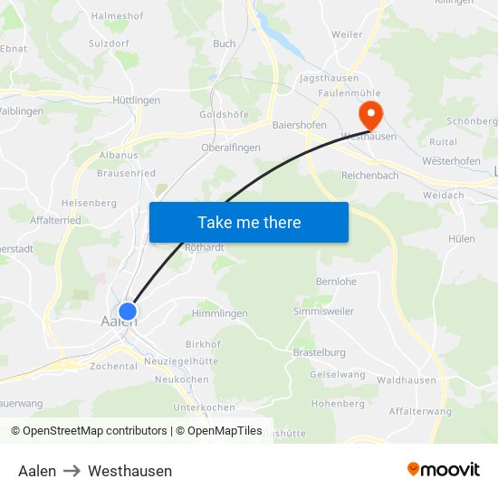 Aalen to Westhausen map