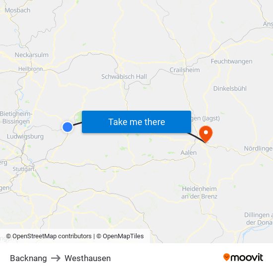 Backnang to Westhausen map