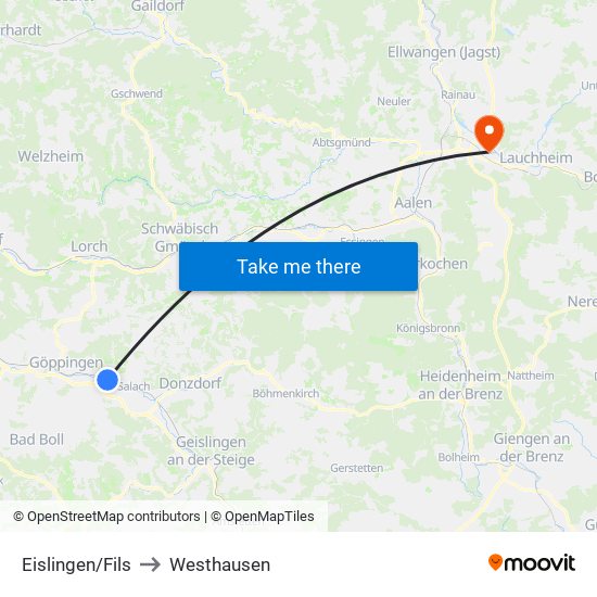 Eislingen/Fils to Westhausen map