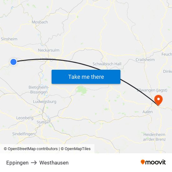 Eppingen to Westhausen map