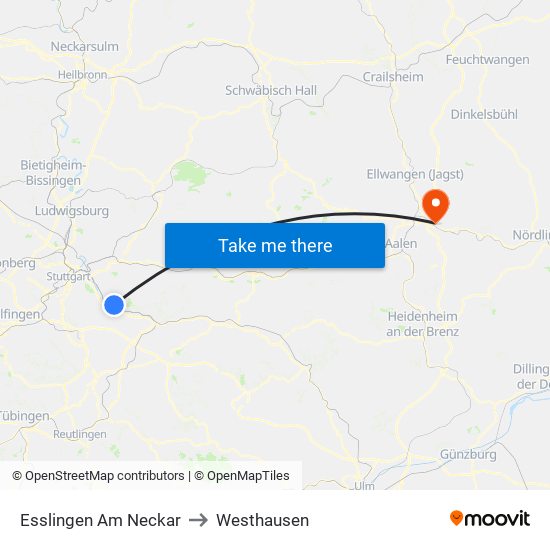 Esslingen Am Neckar to Westhausen map