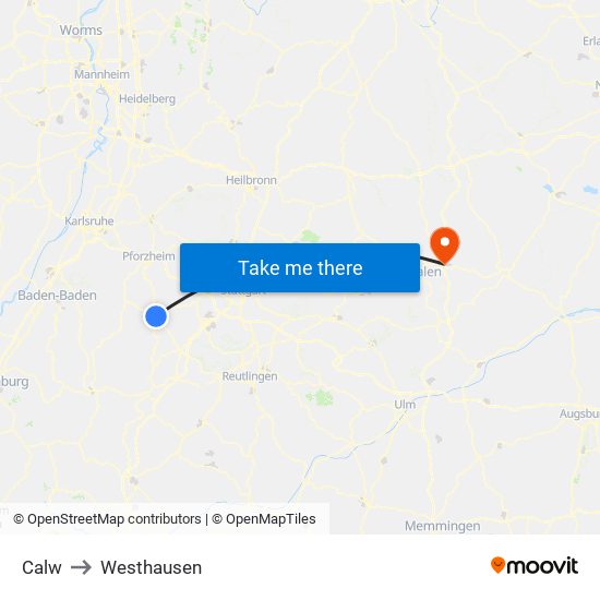 Calw to Westhausen map