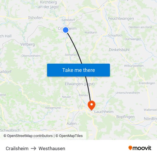 Crailsheim to Westhausen map