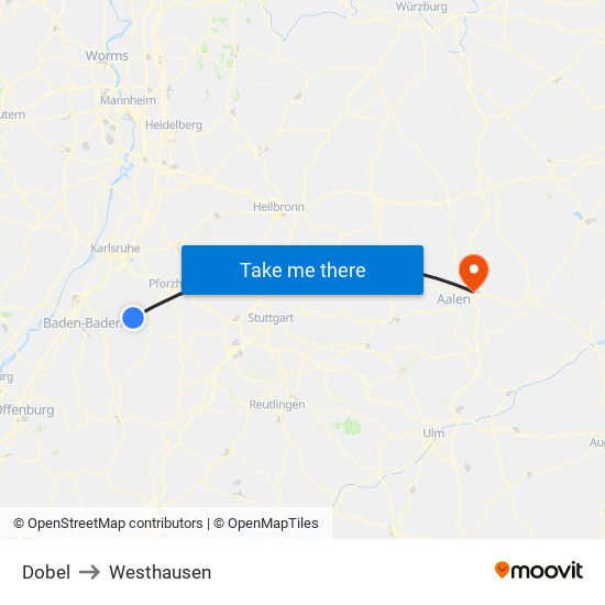 Dobel to Westhausen map