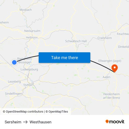 Sersheim to Westhausen map