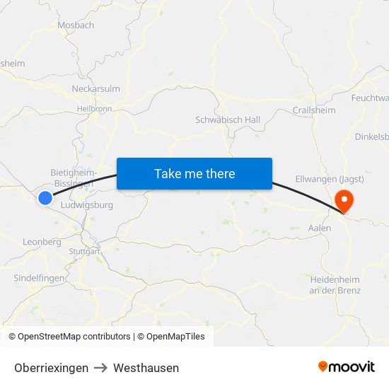 Oberriexingen to Westhausen map