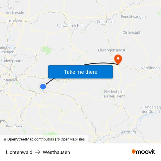 Lichtenwald to Westhausen map