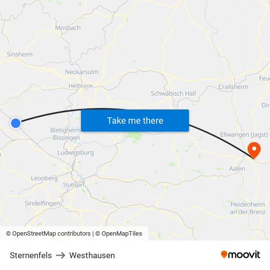 Sternenfels to Westhausen map