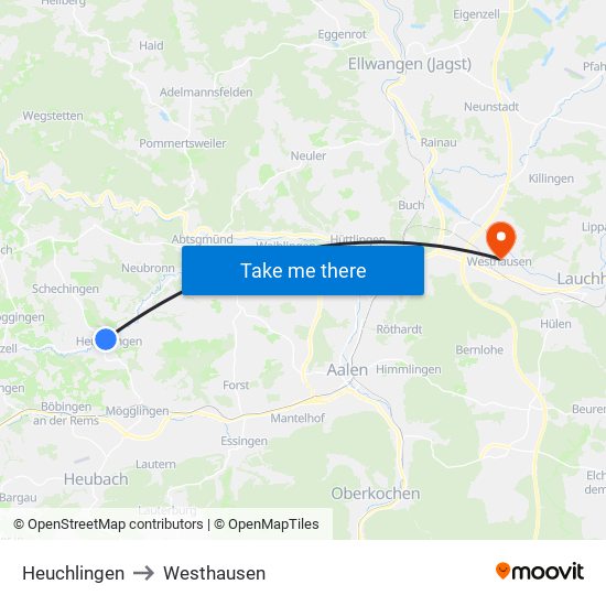 Heuchlingen to Westhausen map