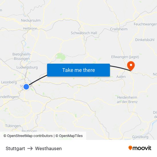 Stuttgart to Westhausen map