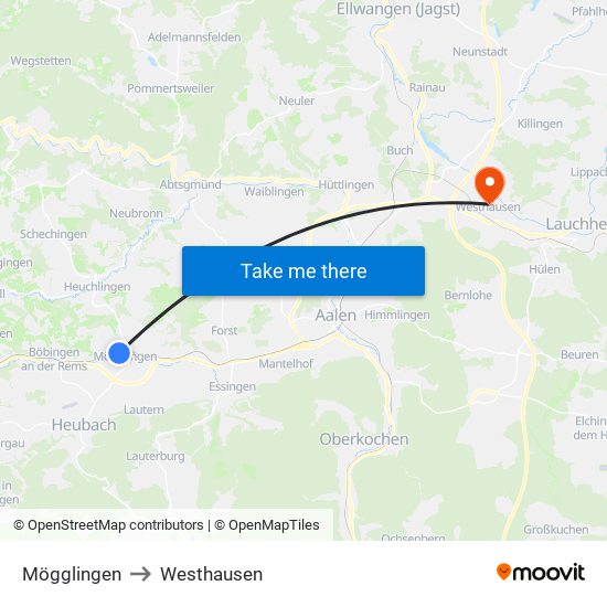 Mögglingen to Westhausen map