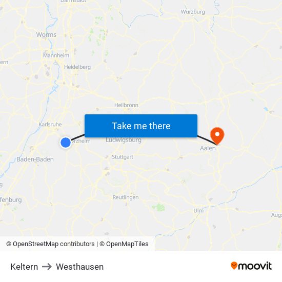 Keltern to Westhausen map