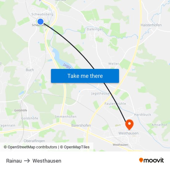 Rainau to Westhausen map